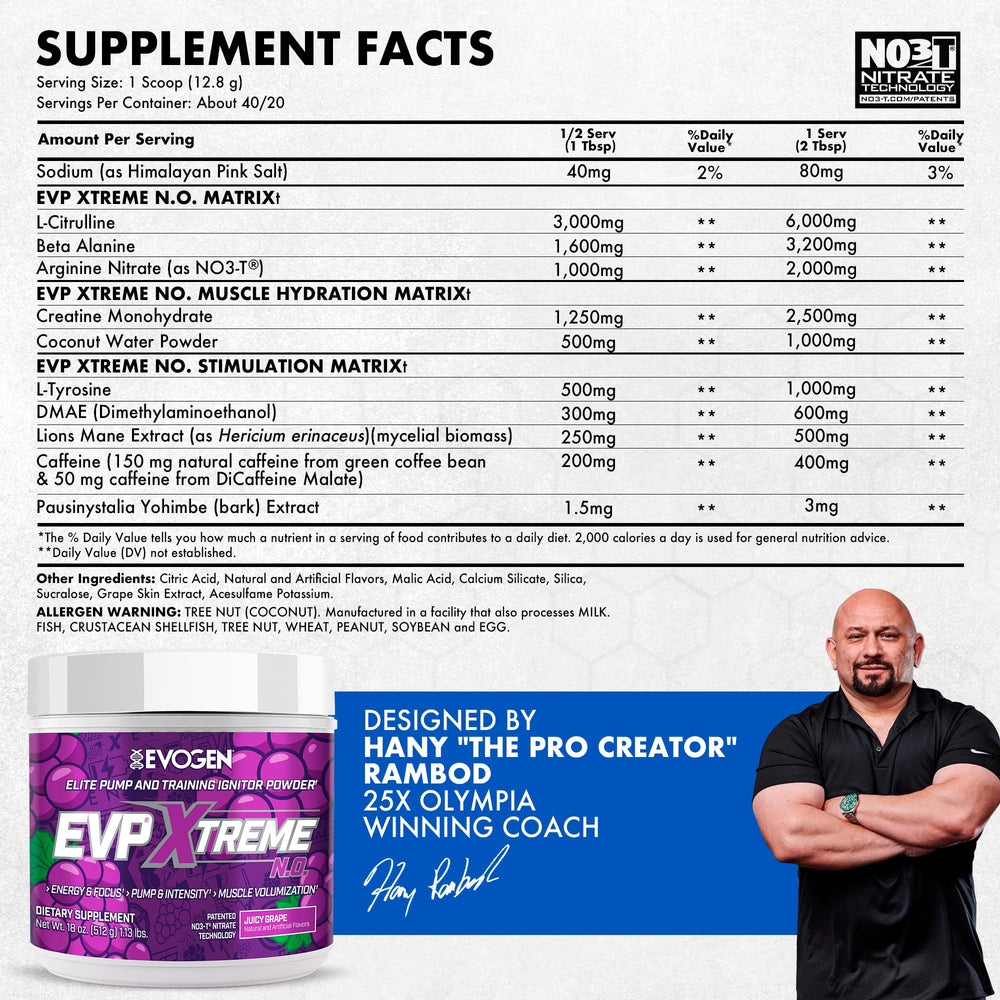 Evogen EVP Xtreme NO energy and focus visual for long sessions.