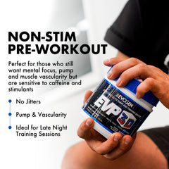 Evogen EVP3D bottle highlights arginine-nitrate NO3-T for enhanced blood flow during training.