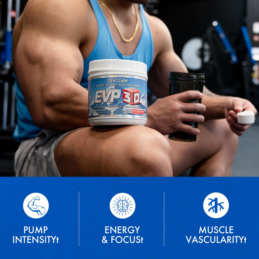 Evogen EVP 3D polar cherry frost canister emphasizes flavor and no-stim blend