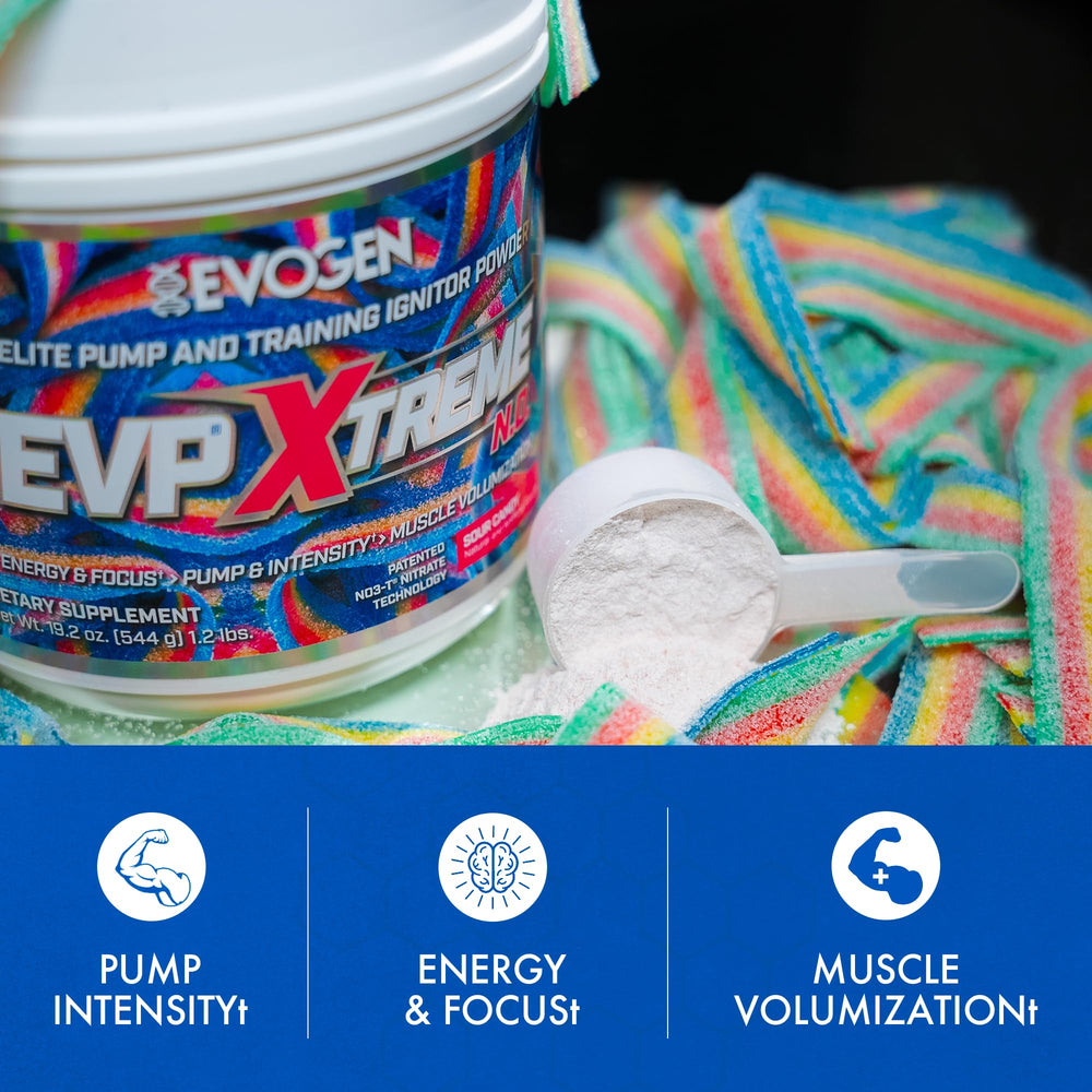 Evogen EVP Xtreme NO bottle half-full showing serving guidance.