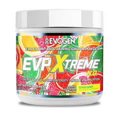 Evogen EVP Xtreme NO bottle front label shows a sugar-free pre-workout formula for clean energy.
