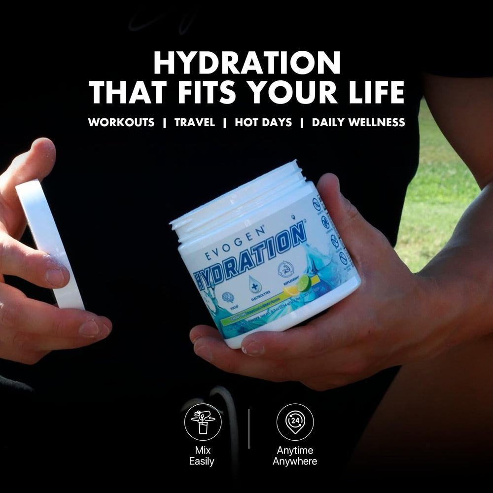 Bottle pouring Evogen Hydration after intense workout session.
