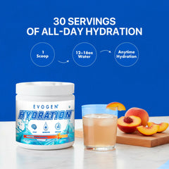 Serving cup image emphasizes Peach Tea flavor and easy consumption during workouts.