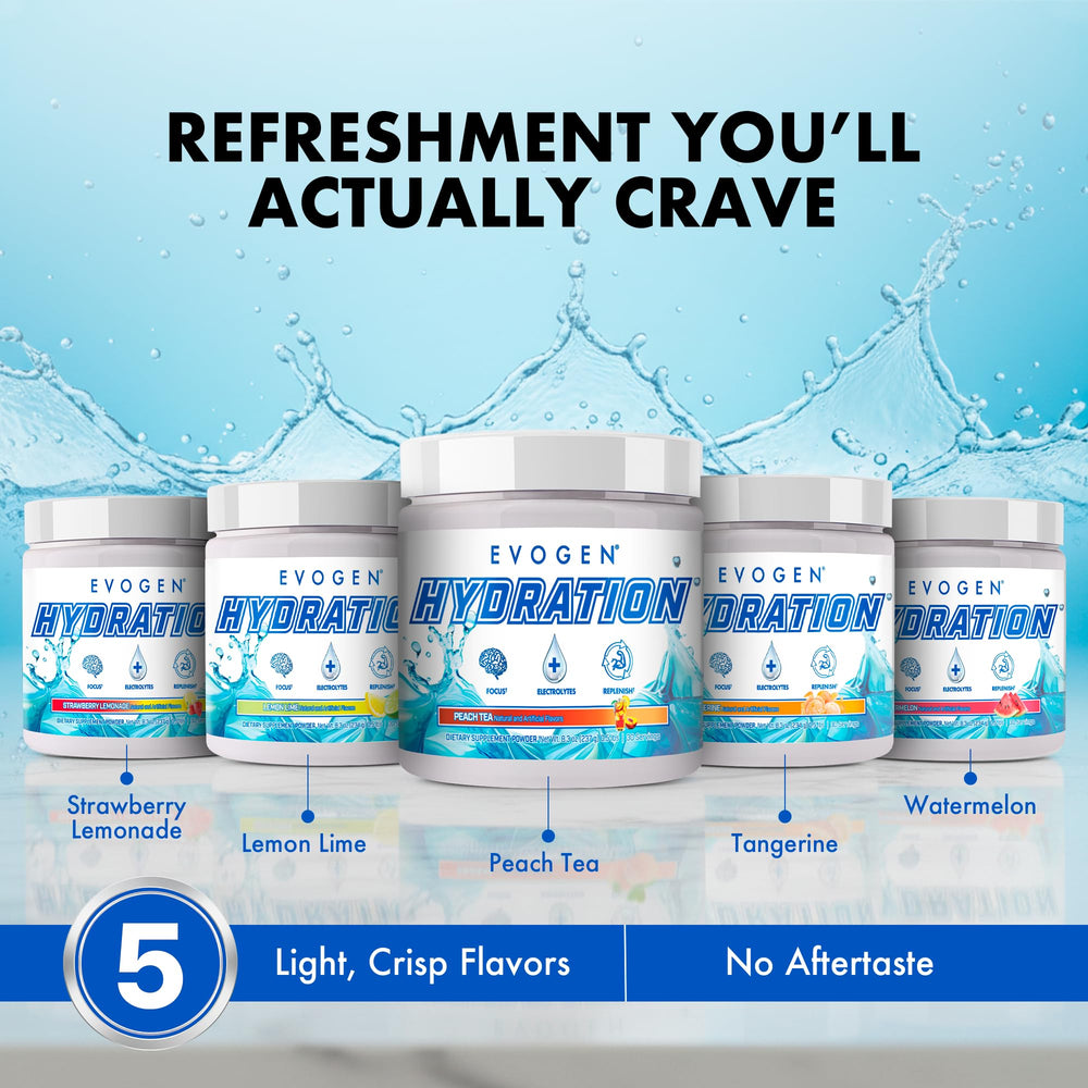 Scoop of Evogen Hydration powder for quick mineral replenishment.