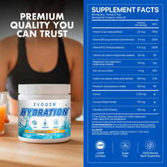 Evogen Hydration taurine and B vitamins ingredient close-up for energy support