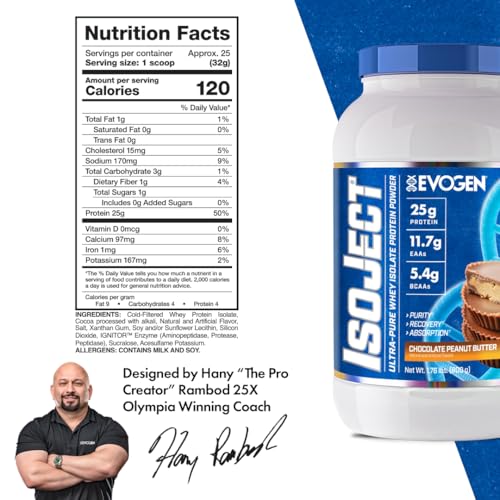 Evogen Isoject chocolate peanut butter shake shows smooth texture for versatile recipes.