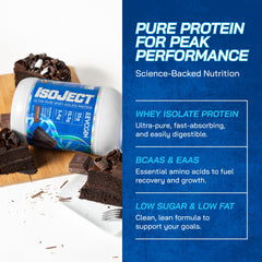 Evogen Isoject chocolate scoop highlighting easy mixing and dosing