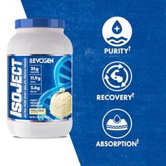Evogen Isoject vanilla bean scoop ready for precise protein measurement and quick mixing.