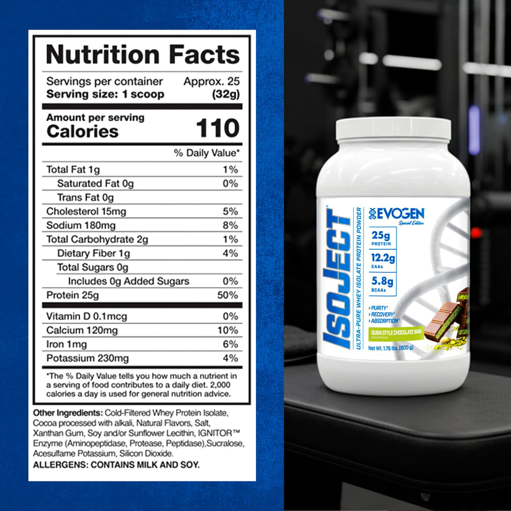 Evogen Isoject whey isolate powder bottle for smooth shakes and easy digestion