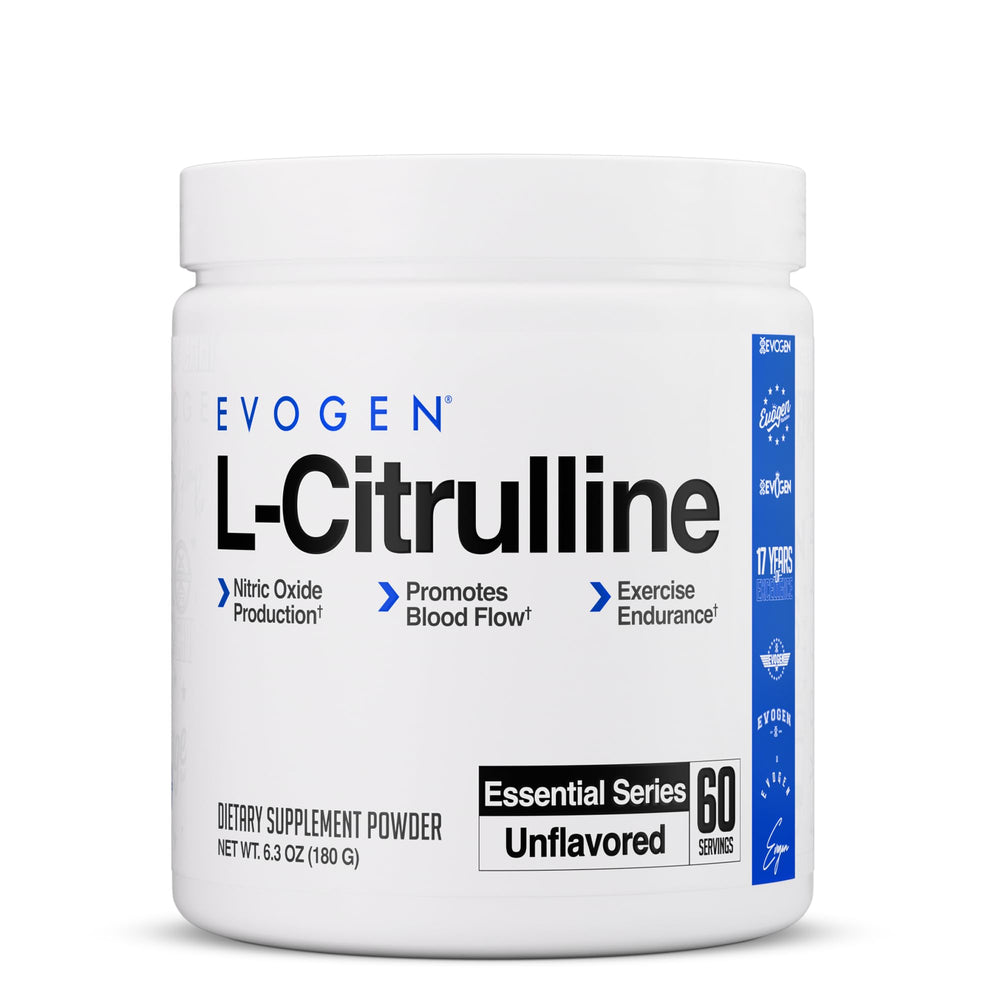 Evogen L-Citrulline powder bottle shown for pre-workout use