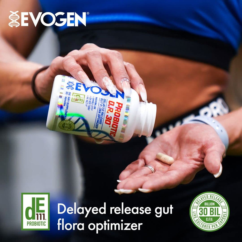 Scientific DE111 strain indicated on Evogen Probiotic D.R. 30 packaging