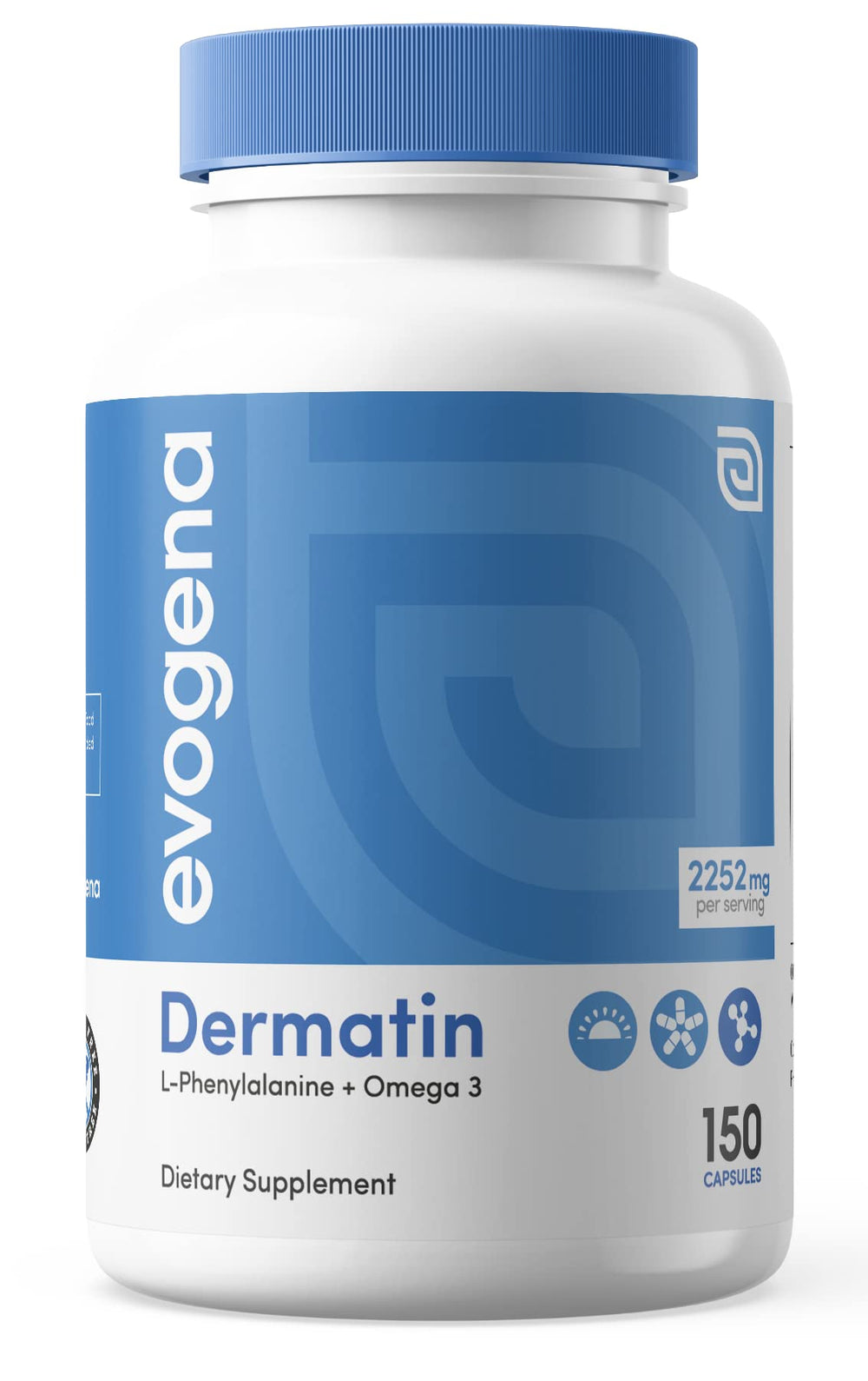 Evogena Dermatin packaging detail conveys trust and product quality.