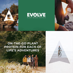 Evolve vegan protein shake cup close highlights gluten-free recipe.