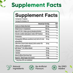 Executive Focus label detail emphasizing natural ingredients for focus and energy