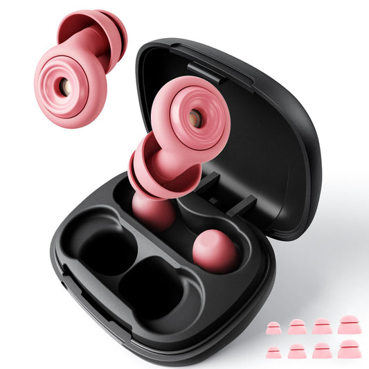EXOVOW pink packaging ear plugs offering travel-friendly noise reduction.