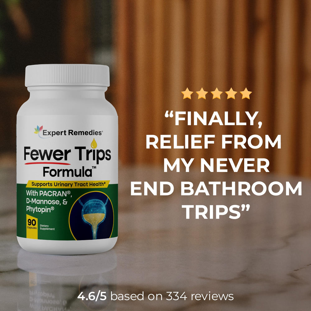 Expert Remedies Fewer Trips Formula d-mannose tablets on shelf for daily use