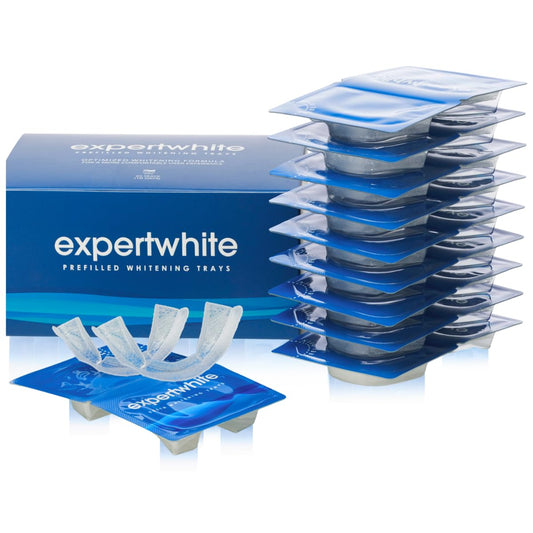 ExpertWhite Max Glow Trays pre-filled top and bottom for mess-free whitening.