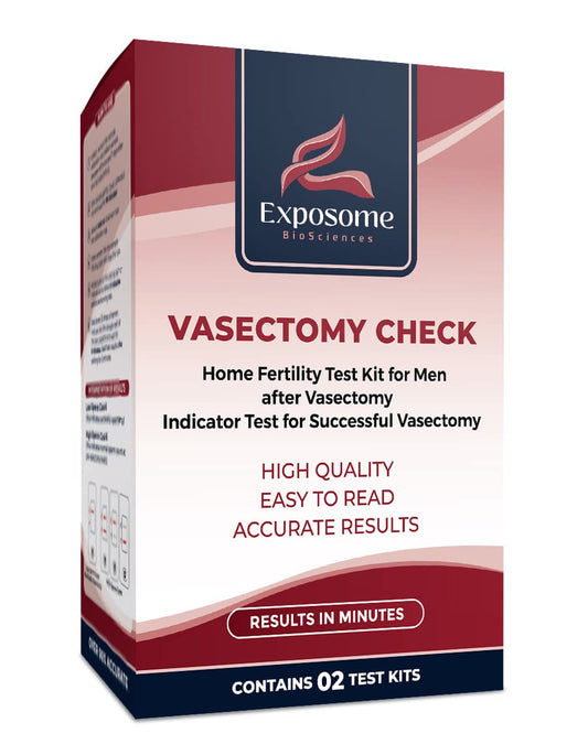 Exposome BioSciences Vasectomy Home Test Kit packaging for quick, discreet testing.