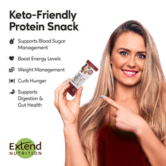 Extend Bar natural ingredients closeup with no artificial flavors and erythritol-free formula.