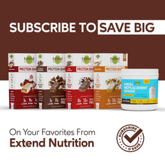 Extend Bar nutrition facts label highlighting 11g protein and 0g sugar per bar.