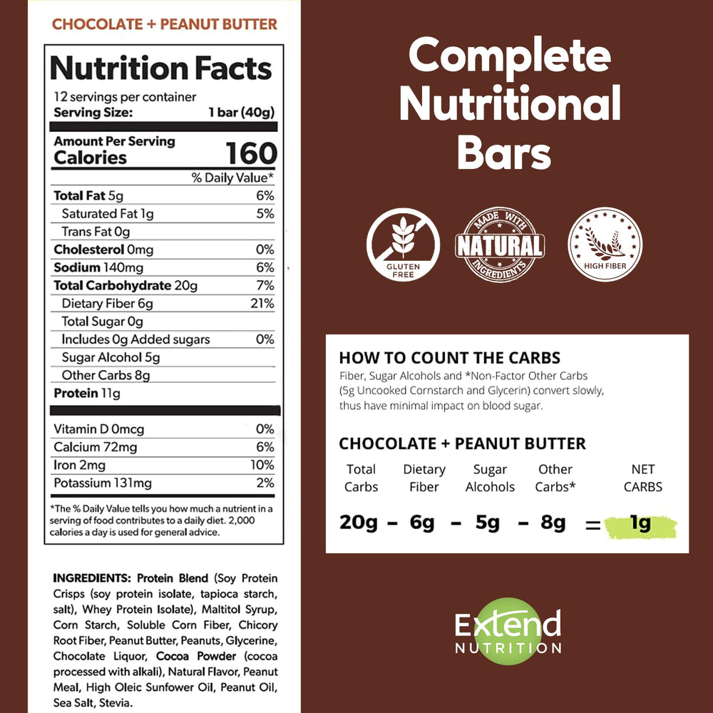 Extend Bar on the go sugar-free bar ideal for steady energy between meals.