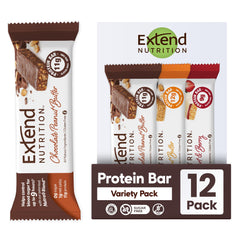 Extend Bar variety pack sugar-free bars on shelf as a low-sugar snack option.