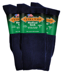 Extra Wide Medical mid-calf crew navy front view shows comfortable, non-binding fit.