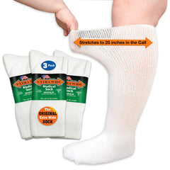 Extra Wide Medical mid calf crew socks front view, comfortable fit for wide feet