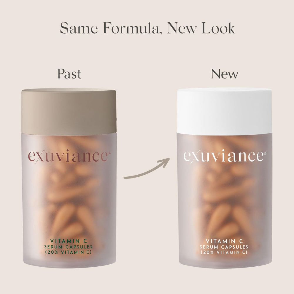 EXUVIANCE capsules in a sleek pouch with practical daily use.