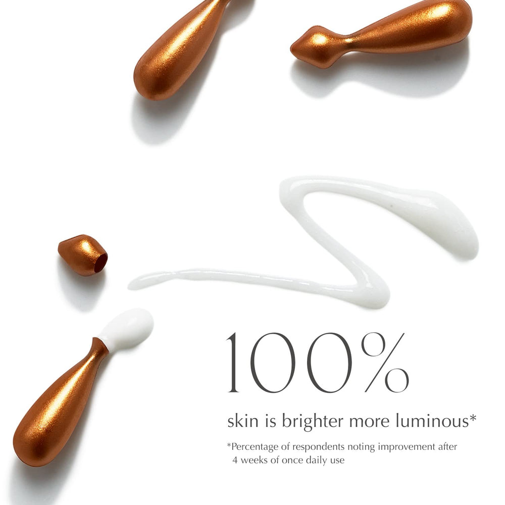 EXUVIANCE Vitamin C capsules closeup highlighting maximum strength antioxidant protection.