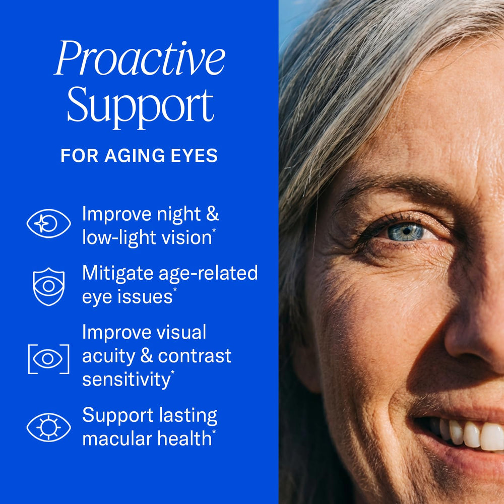 EyePromise Restore softgels close-up highlighting omega-3 and lutein-zeaxanthin ingredients for vision support