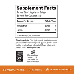 EyePromise Zeaxanthin + Lutein nutrition label highlights vegetarian formula.