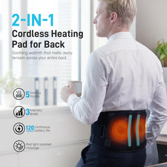 Eyomo cordless heating pad with extendable strap for adjustable, secure fit.
