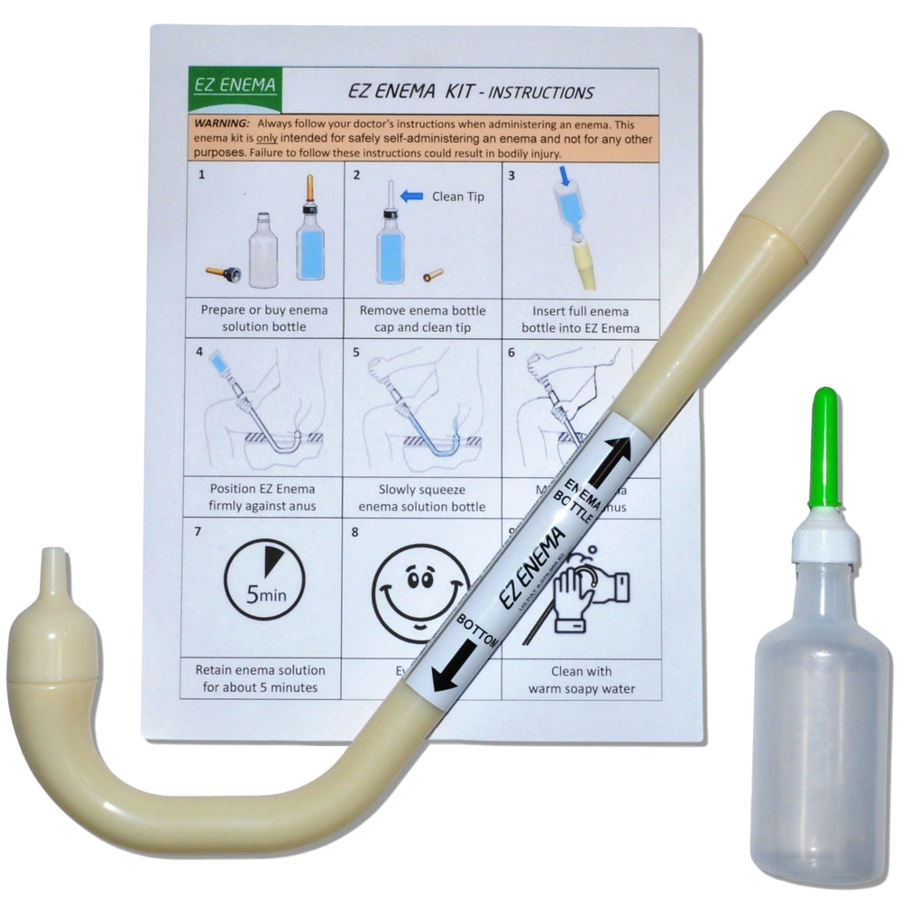 EZ Enema Nippled Kit on toilet for discreet, mess-free relief.