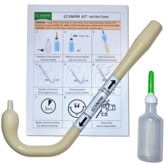 EZ Enema Nippled Kit on toilet for discreet, mess-free relief.