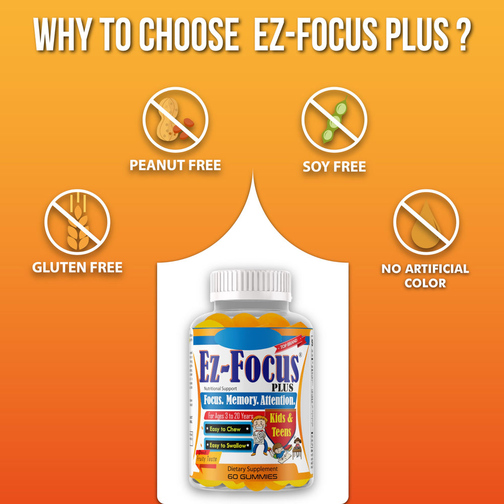 Ez-Focus Plus DHA EPA omega-3 formulation for growing minds.
