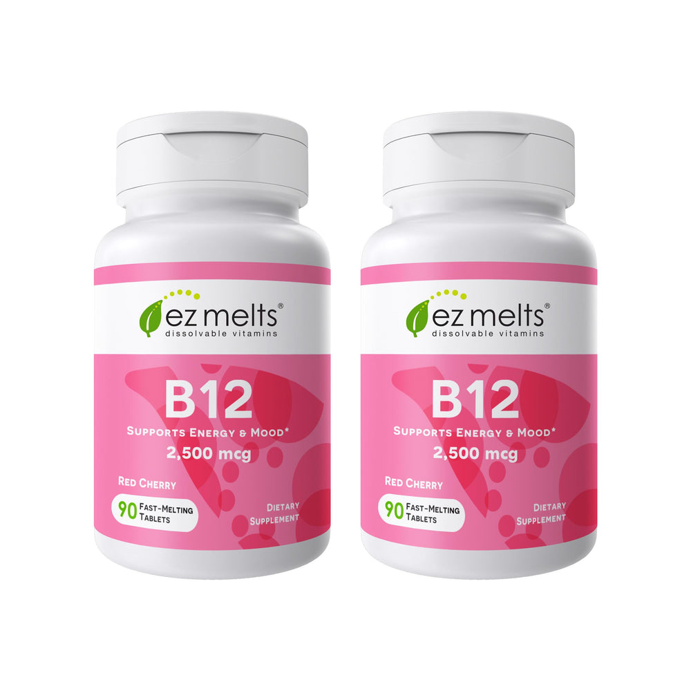 EZ Melts B12 dissolvable tablet in red cherry boosts daily energy.