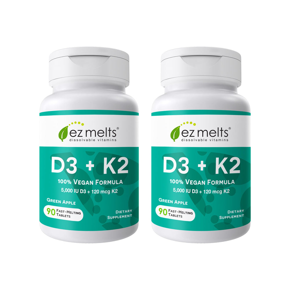 EZ Melts green apple dissolvable tablet for easy daily vitamin D3 + K2 intake.