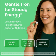 EZ Melts Iron orange flavor bottle shown for vegan and non-GMO supplementation