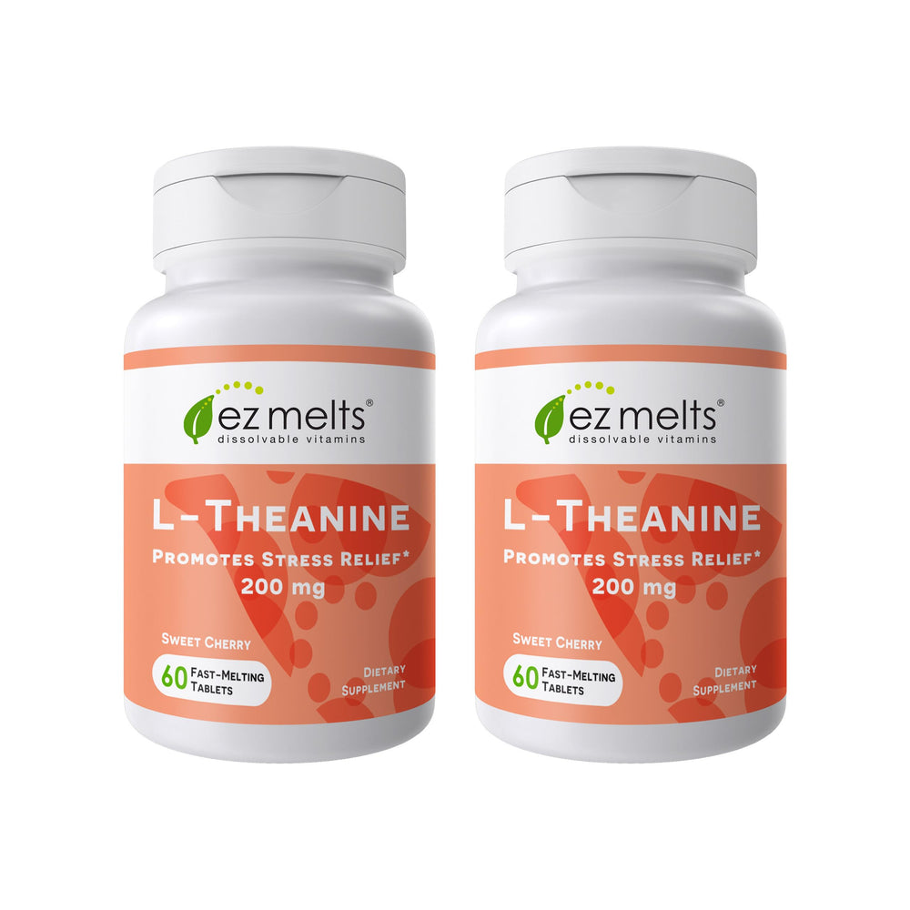 EZ Melts L-Theanine 200 mg front view, quick-dissolving tablets for daily calm support.