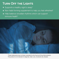 EZ Melts Melatonin bottle shown in a calming nightly routine setting.