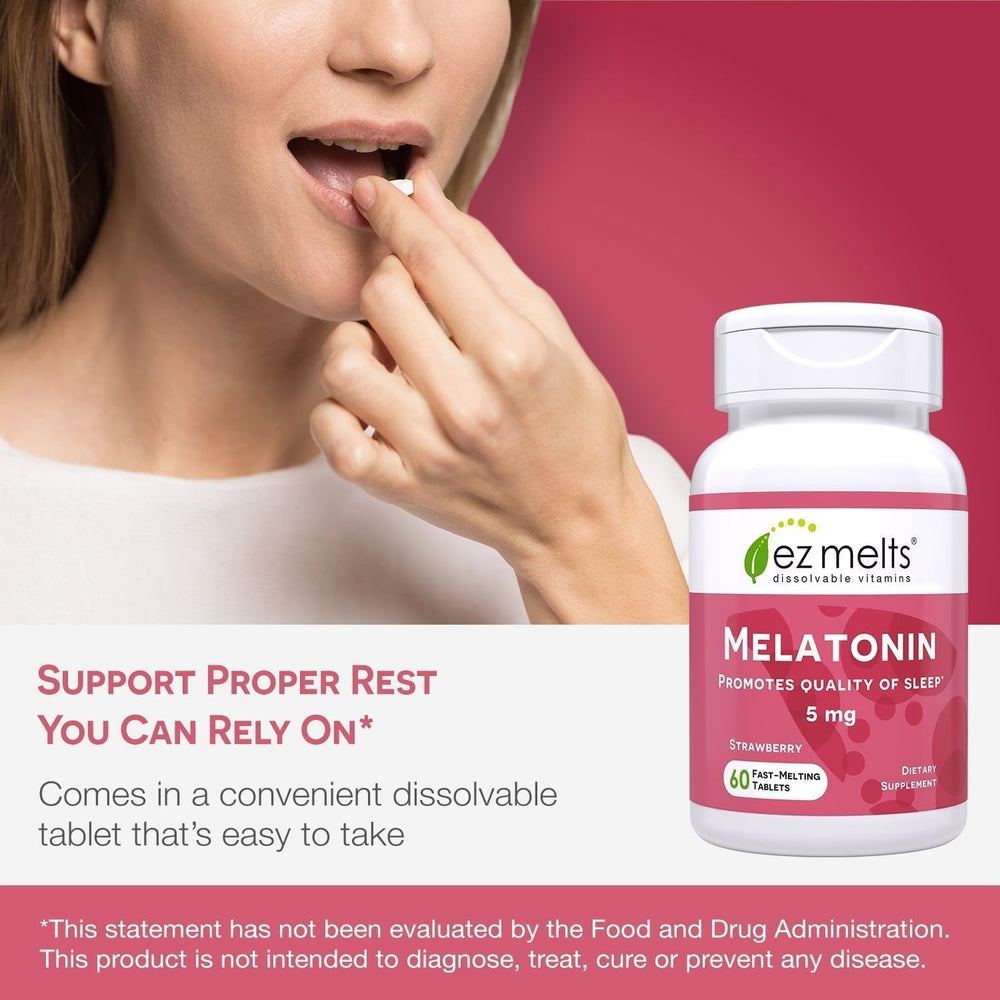Vegan-friendly EZ Melts Melatonin label emphasizes clean ingredients