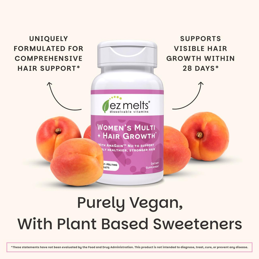 EZ Melts label emphasizes vegan, non-GMO, iron-free formula