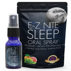 E-Z Nite hemp sleep spray bottle with melatonin promotes a calm night.