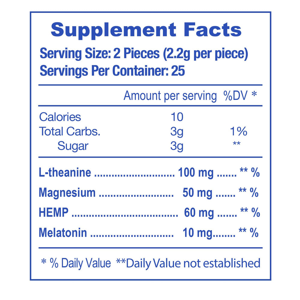 Close-up of E-Z Nite gummies highlighting gluten-free formula.