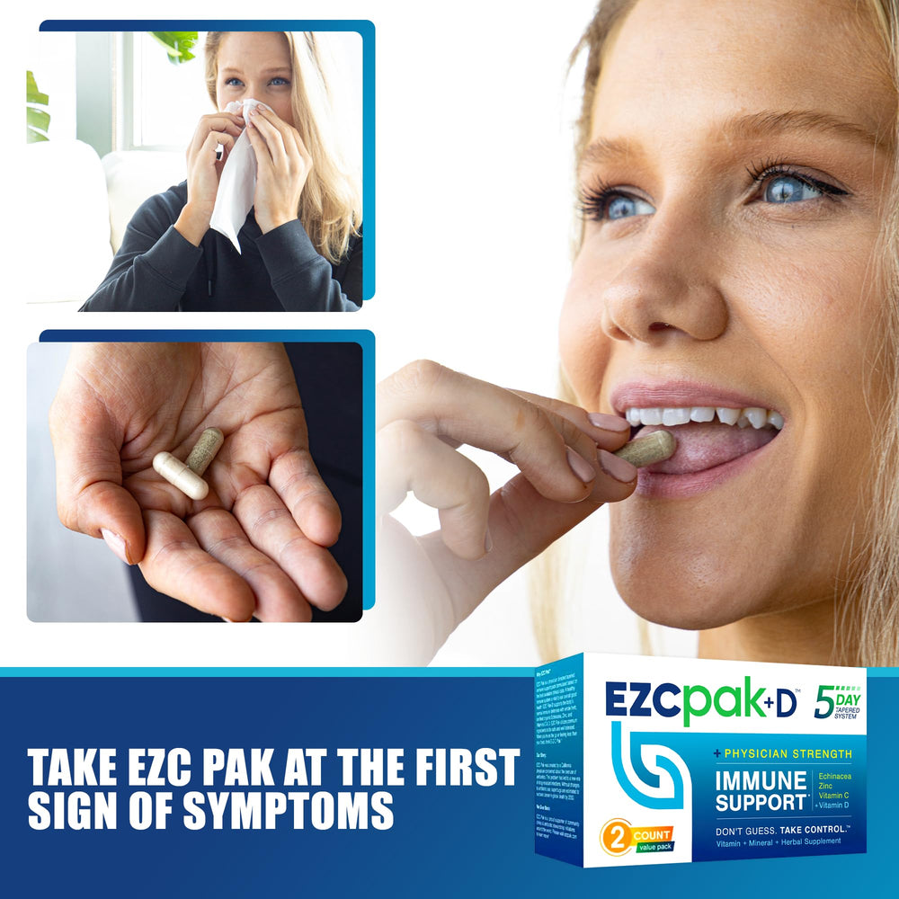 EZC Pak ingredient panel focuses on essential active ingredients for immune support.