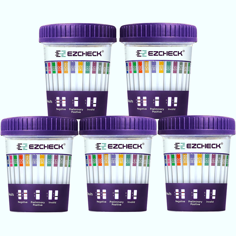 EZCHECK 14-panel test cup front view for at-home screening