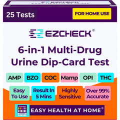 EZCHECK 6-Panel Drug Test box and instructions for at-home screening