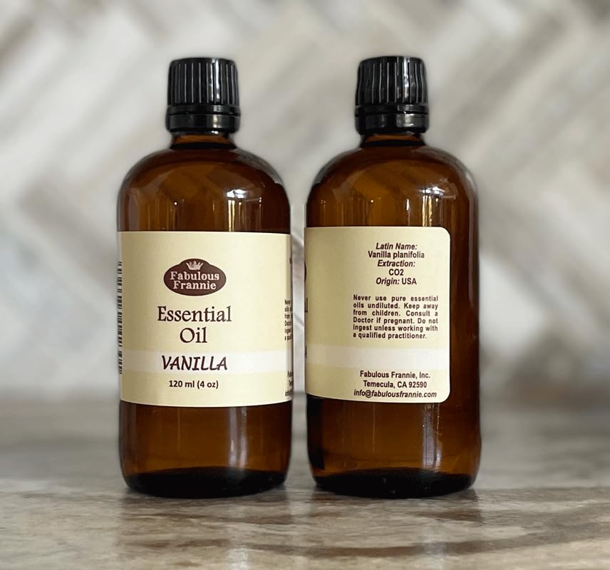 Fabulous Frannie vanilla planifolia essential oil bottle closeup for diffuser blends