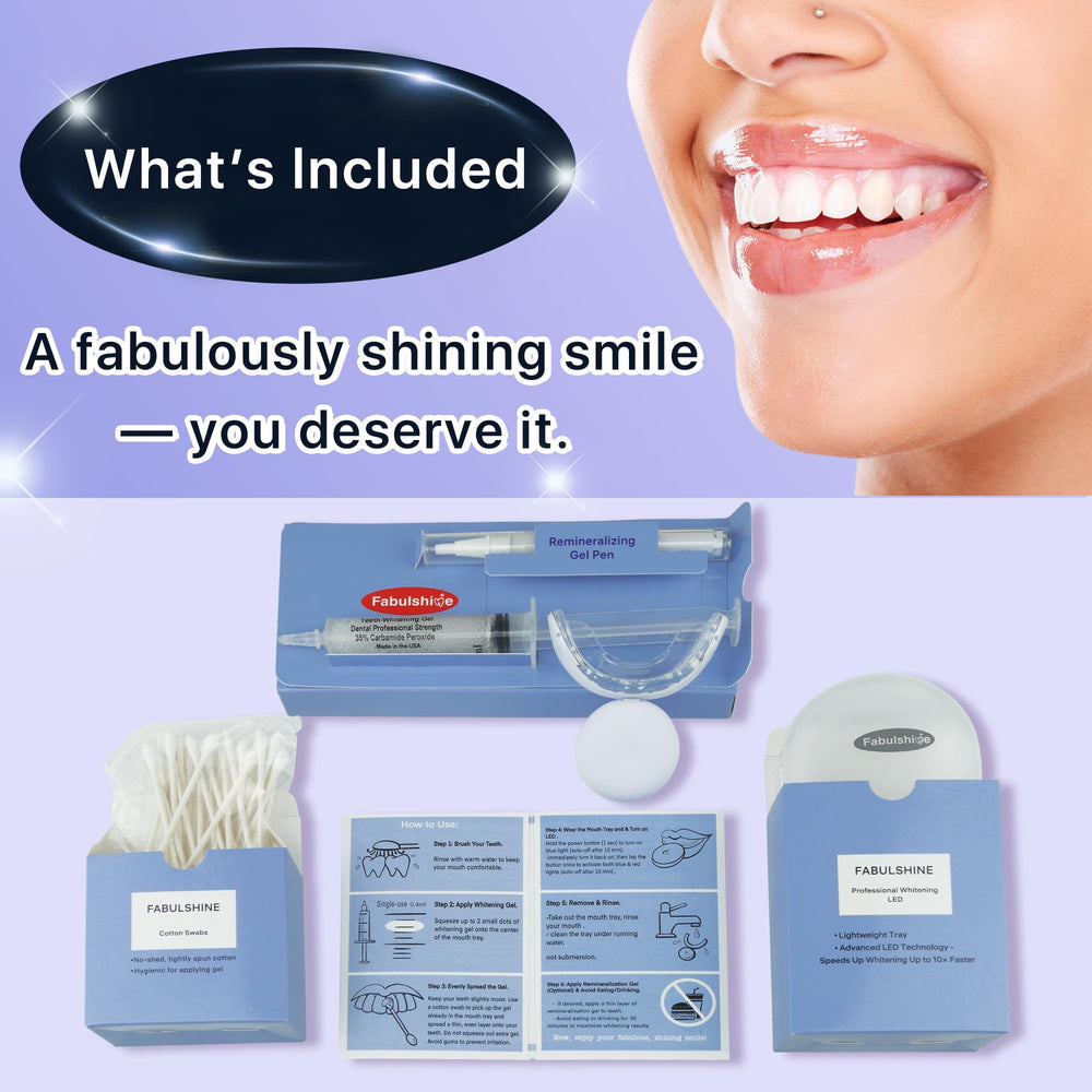 Fabulshine at-home whitening setup shown for daily use.